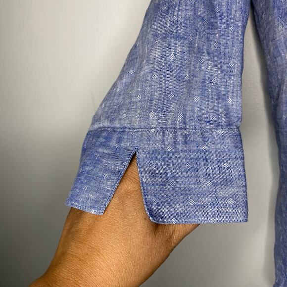 Chico’s No Iron Fresh Chic Linen Button Up Shirt Size 1 Blue Coastal Sailor Chic - Picture 5 of 7